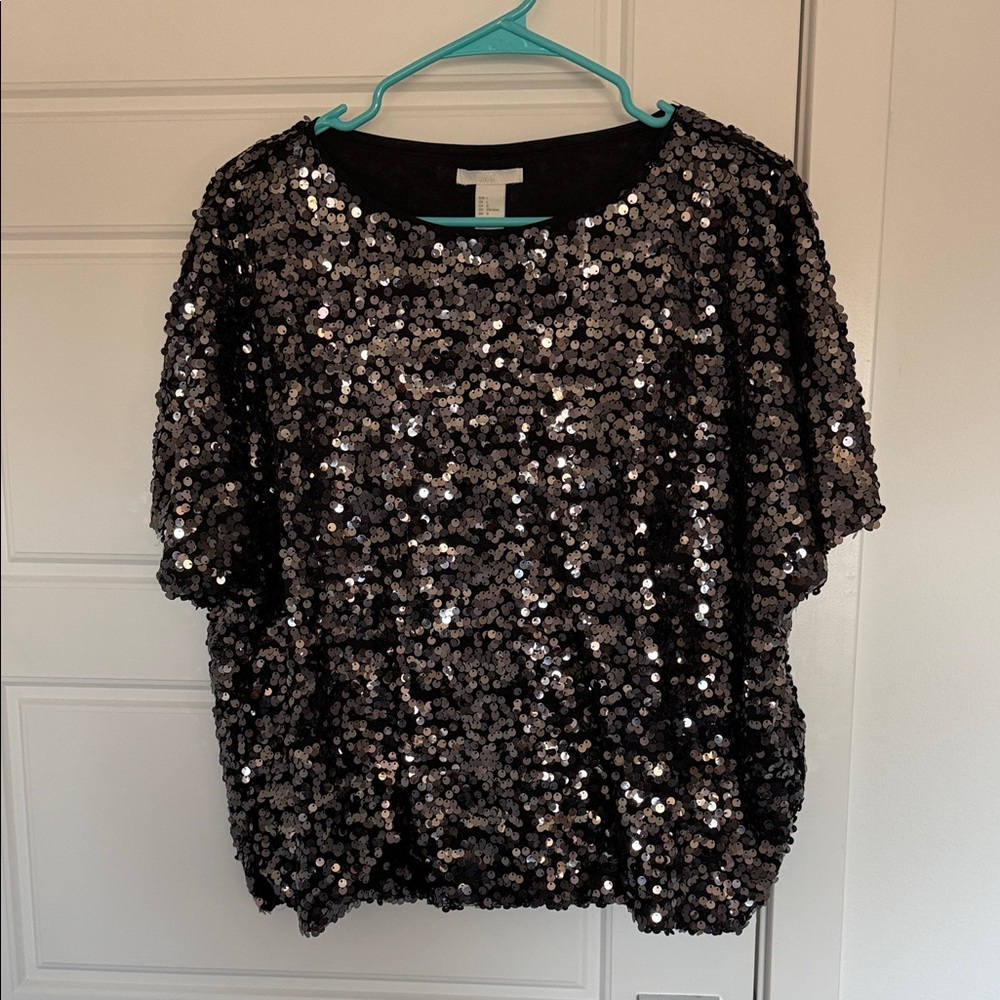H&M Black Sequin Blouse